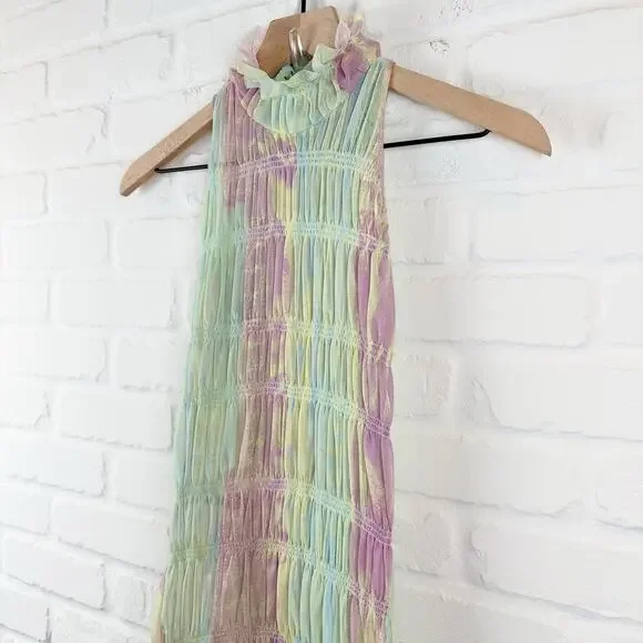 Roberta Einer Rainbow Bodycon Midi Dress Pastel Sheer Medium Large 10 - Picture 5 of 16
